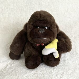 Vintage Brown Side Eye Gorilla Plush Stuffed Animal Banana Bow Tie 9”